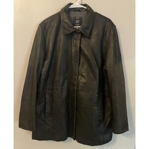 Vintage GAP Black Leather Jacket Women's Size XL Y2K Thick Lined